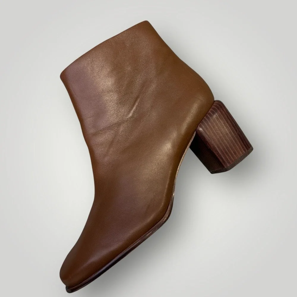 Vince‎ Maggie Brown Leather Square Toe Block Heel Ankle Boots Size 11M EUR 41